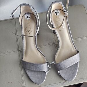 Sam Edelman Yaro Block Heel Sandal Womens 9 1/2  Silver Open Toe Ankle Strap